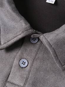 1pc Men's Dark Grey Polo Shirt, Single Button Collar Design, Soft Fleece Fabric, Casual Style, Slim Fit, Suitable For Commuting And Weekend Gatherings - Dark Grey - View 7