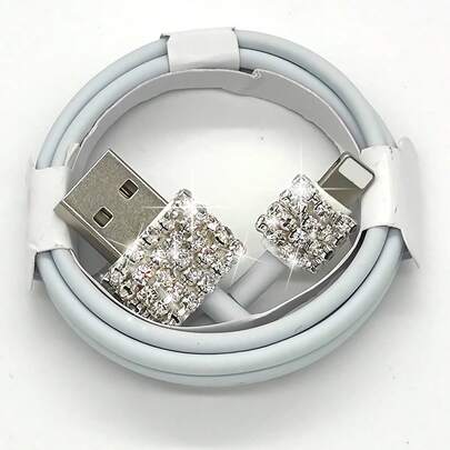 镶钻 USB-A 转 Lightning 快充数据线，兼容 14/13/12/11/XS/XR/X/8，白色快充 USB-A 数据线
