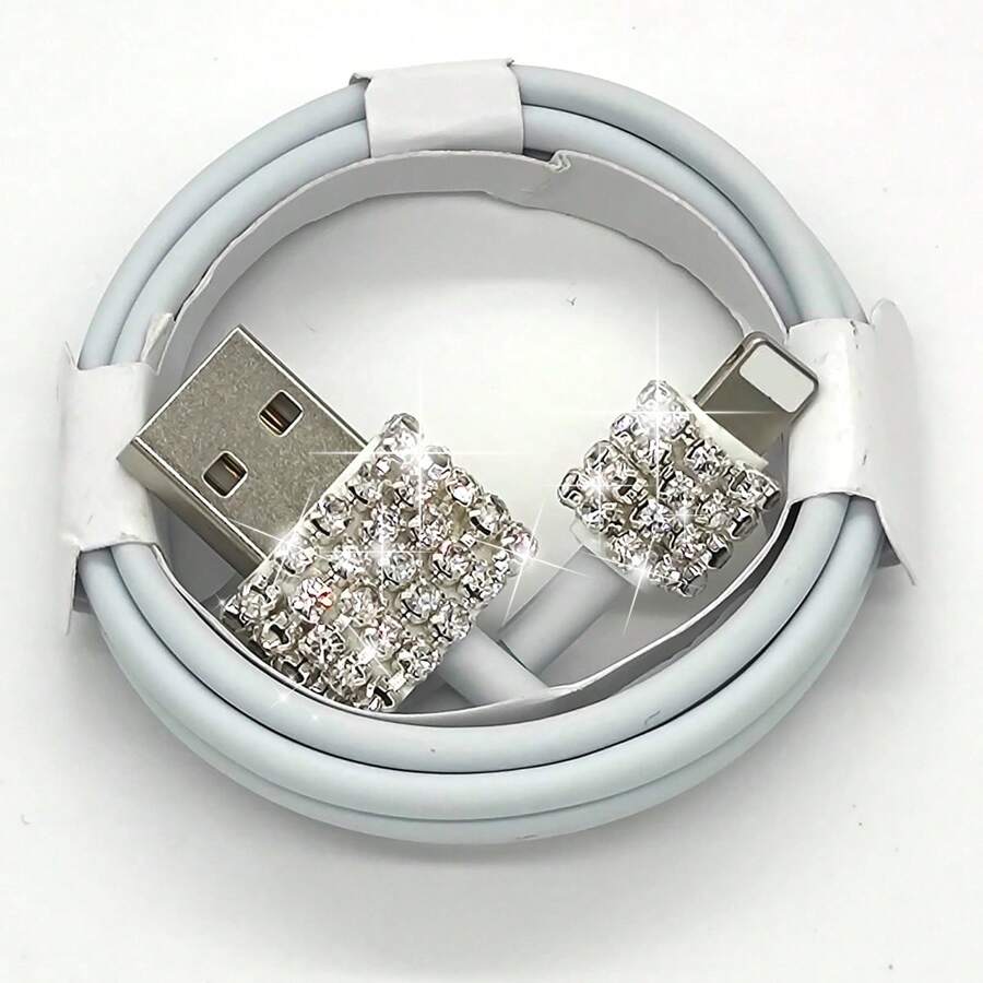 镶钻 USB-A 转 Lightning 快充数据线，兼容 14/13/12/11/XS/XR/X/8，白色快充 USB-A 数据线 - A - 查看 1