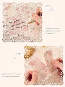 复古花卉图案纸，镂空蕾丝边装饰纸，可爱创意文具用品，适用于DIY剪贴簿、子弹笔记、笔记本、工艺品、返校季、冬季、感恩节、圣诞节、沙特国庆日、生日、节日、新年、情人节礼物（送给男友/女友）、成人 - 彩色 - 查看 5