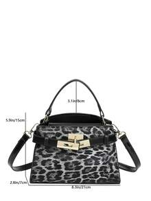 1 pieza Bolso de mano con cierre magnético y decoración de correa con estampado de leopardo, de moda para mujer, adecuado para compras de primavera - Multicolor - Ver 2