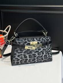 1 pieza Bolso de mano con cierre magnético y decoración de correa con estampado de leopardo, de moda para mujer, adecuado para compras de primavera - Multicolor - Ver 7