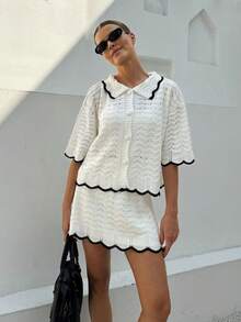 2pcs Women's Minimalist Elegant Knit Sweater Set, Chic Campus Style, Spring/Summer - White - View 5