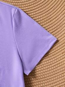 Talla grande - [Gato brillante | Cómodo] Camiseta de manga corta de cuello redondo casual con estampado de gato brillante cómodo, adecuada para verano y primavera, camiseta de mujer - Morado claro - Ver 4