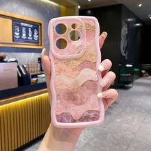 1pc Pink Marble Pattern Shockproof Wavy Phone Case, UV Printed For Galaxy/Infinix/Redmi/OPPO/VIVO/MOTO/Realme Android Models - Pink - View 1