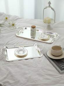 1/2/3 Stücke luxuriöses hochwertiges versilbertes Eisenblech, dekoriert mit exquisiten geschnitzten Mustern - elegantes multifunktionales Dekorationstablett, geeignet für Nachmittagstee, Familientreffen, Partys, Hotelempfang und Hochzeitsdekoration Zuhause - Verschiedenfarbig - Übersicht 5