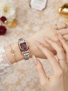 1pc Women's Fashion Minimalist Wrist Watch, Retro Luxury Small Dial Quartz Watch, Casual Business Style, Fashionable Accessory Suitable For Daily Wear, Dates, Parties, Business And Various Occasions - Red - View 5