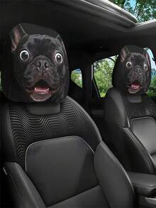 2 piezas de fundas para reposacabezas de coche con estampado de dibujos animados de bulldog negro. Estas son decoraciones interiores personalizadas para automóviles. Son fáciles de instalar y quitar. Son adecuadas para viajes de conducción a larga distancia y salidas de ocio. Son ideales para amantes de los perros. - 2 piezas - Ver 9