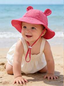 1 chiếc mũ tai thú dễ thương cho bé sơ sinh và trẻ nhỏ, vành rộng, chống nắng, có dây đeo cằm điều chỉnh được, thoáng khí, mềm mại, thích hợp cho bé đi biển mùa xuân và hoạt động ngoài trời hàng ngày. - 1PC - Xem 4