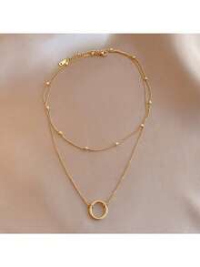 1件套女士时尚双层项链套装，几何圆形优雅颈链首饰，适合情人节和约会佩戴 - 圓形的 - 查看 4