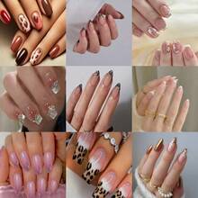 10pcs Retro Vintage Cherry Nail Stickers, Handmade 3D Cherry, Bowknot Almond Shaped Nail Art, Cute Vintage Gold Nail Decals, Handpainted Bow & Heart Nail Stickers, Suitable For New Year, Holidays, Stylish Bling Gold Studs, Reusable Press-On Nails, Y2K Nails(Random Delivery). - 隨機 - 查看 4