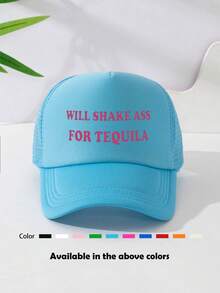 1顶男女通用“WILL SHAKE FOR TEQUILA”印花趣味海绵网眼卡车帽、棒球帽、遮阳帽、老爹帽，适合日常佩戴、户外旅行、徒步、海滩度假 - 彩色 - 查看 12