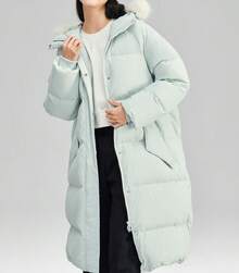 Skechers 新款女士长款防风连帽羽绒服