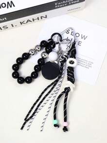 1pc Elegant Fashion Dopamine Braided Tassel Beaded Keychain, Chic Girl Backpack Charm Accessory - A - View 6