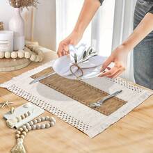 6/4/2pcs Set Elegant Woven Placemats - Classic Cream White + Natural Beige Knitted Design With Tassel Details, Breathable Crochet Lace Trim, Stain-Resistant Tablecloth Suitable For Rustic Farmhouse, Modern Coastal Or Classic Dining Decor | Upgrade Dining Aesthetics With Fashionable And Durable Placemats, Applicable For Daily Meals, Holiday Gatherings And Dinner Parties - Multicolor - View 5