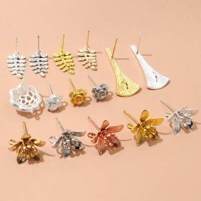 6-10pcs Brass Metal Flower Studs Earrings Pins DIY Earrings Stud Hooks Jewelry Making Accessories Findings