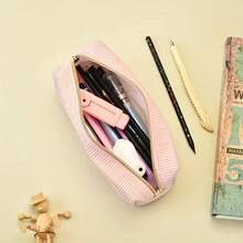 Large Capacity Zipper Pencil Case, Corduroy Material Stationery Organizer Bag, Suitable For Storing School Supplies, Cosmetics, Holiday & Valentine's Day Gifts, Back To School - Multicolor - View 3
