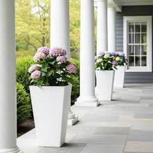 Garden 20" Tall Planters Set Of 2 Large White Tapered Plastic Flower Pots For Indoor And Outdoor Use Modern Plant Containers With Drainage Holes Ideal For Front Porch Patio Balcony - 白色 - 查看 2