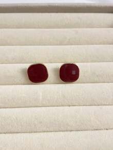 5pcs/Set Fashionable Minimalist Geometric Red Glitter Flower Stud Earrings Set, Chic Style Suitable For Women's Daily Dates And Valentine's Day Gifts - Red - View 3