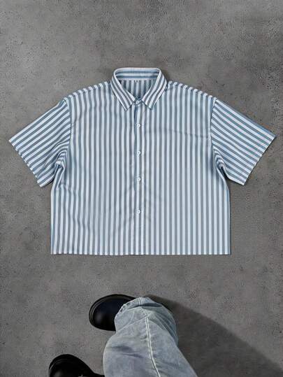 WAIT HIM Men's Casual Striped Short Sleeve Shirt