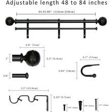 Elegant Dual-Layer Curtain Rod Set With Sable Tipped Finials And Matching Holdbacks For 48 To 84 Inch Windows, In Rich Black And Gold Finish - Multicolor - View 3