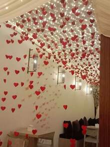 500cm/300cm Red Heart Shaped Hanging Decoration For Valentine's Day, 118.11 Inch Red Heart Flag Garland, Girlfriend's Festival Hanging Ribbon Banner, Night Party Background Decor, Bridal Wedding Anniversary Bride Gift Birthday Decoration - Multicolor - View 4