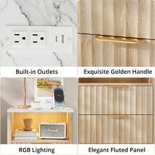 VOWNER Fluted Nightstand With RGB Lighting & Power Outlet, 2 Drawers For Storage, Bedside Table, Modern End Table For Bedroom, Living Room, Gifts For Christmas - Xem 5
