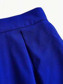 Pretty and Ole Plus Size Solid Color Pleated Skirt With Pockets Maxi Women Outfit - Blue - View 5