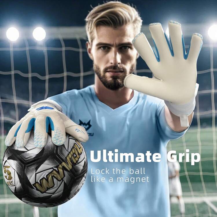 WVVOU 专业守门员手套，无指套，透气足球守门员手套，高性能守门员手套，配有 4 片 3 毫米粘性乳胶掌垫 - 白色 - 查看 2