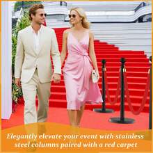 Barandillas con Cuerdas de Terciopelo Negro + Alfombra Roja de 26 Pies, Postes de Acero Inoxidable para Control de Multitudes, Ideal para Bodas y Eventos - 6 - Ver 5