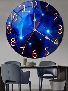 1pc 10-Inch/12-Inch Constantplanet Silent Wooden Wall Clock - Dreamy Navy Blue Geometric Design - Suitable For Living Room, Bedroom, Kitchen And Outdoor Decor, Home Decor, Room Decor - Multicolor - View 2
