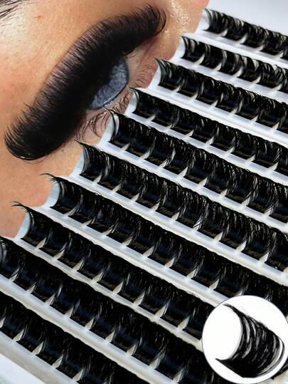 10 filas, 120 piezas de densos racimos de pestañas, caja de pestañas de gran capacidad 160 D, pestañas en racimo rizadas para extensión, pestañas dramáticas, racimos de pestañas densas de 8-16 mm, adecuadas para principiantes, crea pestañas rizadas voluminosas y cautivadoras