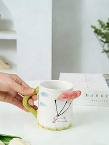 1 chiếc cốc cà phê bằng gốm vẽ tay hình hoa tulip và thỏ, thích hợp dùng cho trà chiều. - Nhiều màu - Xem 4