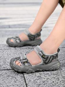 1 Pair Boys' Summer Slide Sandals, Convenient Hook And Loop Design, Non-Slip Breathable Comfortable Children Sandals - Silver - View 11