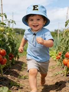 1pc Adjustable Breathable Kids Hat, Customizable With 26 Letters, Sun Protection Beach Hat, Bucket Hat, Suitable For Toddlers, Children, Girls, Ideal For Holidays, Outdoor Activities, Daily Wear, Birthday Gift - Sky Blue - View 4