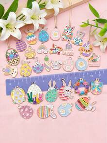 30Pcs Easter Day DIY Charms Enamel Bunny Carrot Egg Cartoon Pendants DIY Crafts Supply Jewelry Making Holiday Gift(Style Random) - Multicolor - View 2
