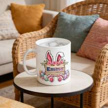 Customized Easter Alphabet Name Mug, Rabbit Initial, Rabbit Easter, Custom Name Mug, Romantic Easter Gift For Boyfriend, Girlfriend, Him, Her - Multicolor - View 3
