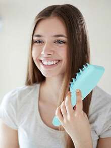 1pc Silicone Hair Scalp Brush, Massage Shampoo Brush, Shower Bath Brush, Long Handle Hair Washing Comb, Hair Root Cleaning Bath Brush, Air Bubble Massage Comb, Anti-Dandruff Massage Brush, Hair Styling Tool, Hair Washing & Scalp Smoothing Device, Study Supplies - Cadet Blue - View 2