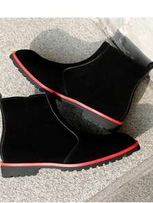 Men's High-Top Leather Pigskin Chelsea Boots, Suede Minimalist Motorcycle Boots, Black - Black - View 7