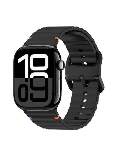1pc Men Women Black Fashionable Silicone Sports Watch Band Soft Waterproof Wave Sport Wristband, For Apple Watch Strap 38/40/41/42/44/45/46/49mm, For Apple Watch Series Ultra/SE/11/10/9/8/7/6/5/4/3/2/1, Intelligent Watch Accessories
