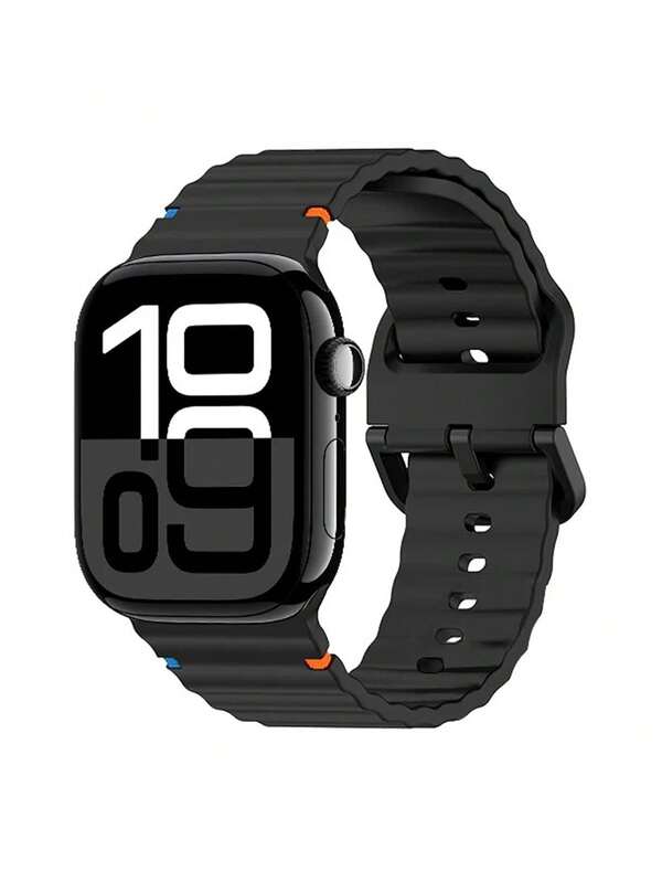 1 Stück Modische Silikon Sportarmband in Schwarz für Damen und Herren, weich und wasserdicht, Wellendesign, für Apple Watch Armband 38/40/41/42/44/45/46/49mm, für Apple Watch Series Ultra/SE/11/10/9/8/7/6/5/4/3/2/1, intelligentes Uhrenzubehör