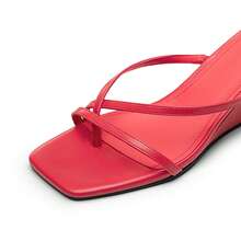 Women's Dressy Summer Wedge Sandals Slip On Casual Strappy Thong Slides Cute Square Open Toe Flip Flop Heels For Women Ideal For Busy Mornings, Workdays, Or Relaxed Evenings Without Compromising Style - 紅色 - 查看 5