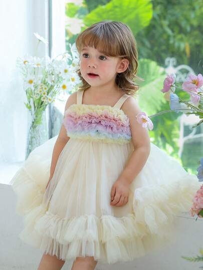 Baby Girls Bow Mesh Princess Party Dress, Suitable For Child's Birthday, Flower Girl, Wedding, Gala, Party, Holiday Celebration