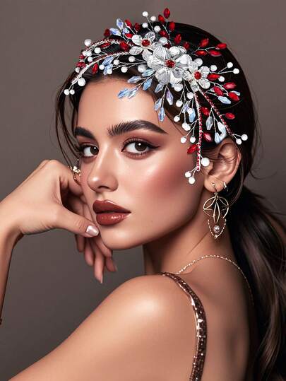 1 pieza Diadema elegante de aleación con flor y rhinestone, accesorio para el cabello de novia y boda para mujer, tocado encantador para fiesta, baile de graduación, festival, moda de otoño/invierno