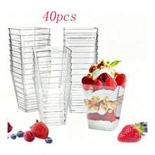 60毫升/120毫升/150毫升/190毫升透明慕斯杯，方形塑料甜点杯，蛋糕冰淇淋布丁杯，适用于生日、派对、婚礼和装饰 - 白色 - 查看 12