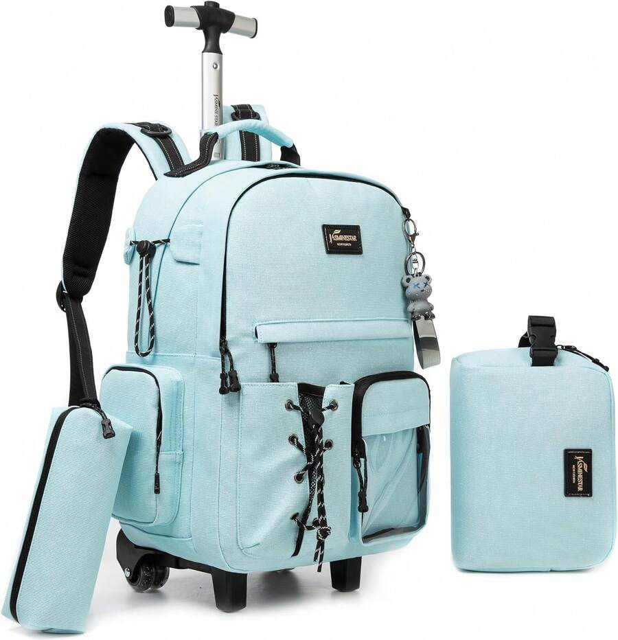 Kids Rolling Backpack With Wheels Unisex Suitcase Carry On Luggage For Elementary Middle High School Students - 天藍色2 - 查看 1