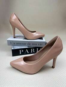 Women's Elegant Patent Leather Stiletto Heel Shoe (9.5 Cm) Comfortable, Available In Black, Pink, Red, Nude, Rose, And Blue. - 乾枯玫瑰色 - 查看 4