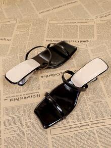 Women's Square Toe Slip-On High Heel Sandals, Casual Backless Mules - Black - View 6