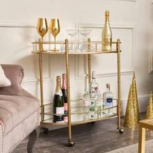 Gold Mirrored Oval Drinks Trolley - Initial - View 3