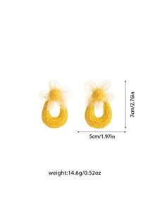 1 Pair Bohemian Vacation Style Earrings With Simple And Personalized Five-Leaf Flower+Circular Earrings, Handmade And Woven Grass Suitable For Women's Daily Wear - Multicolor - View 8